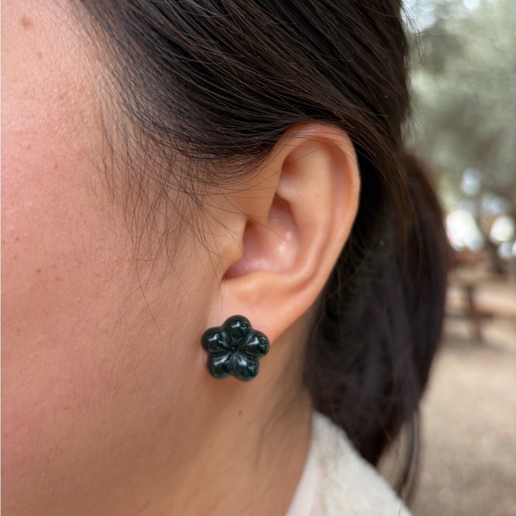 Dark Green Jade Flower Stud Earrings 25$